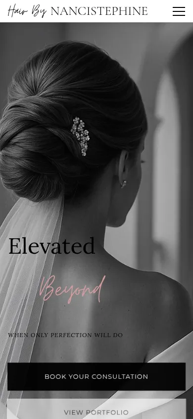 Hair by NanciStephine responsive mobile homepage.